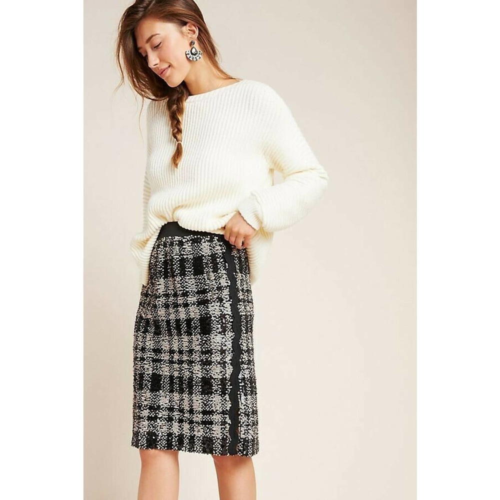 New Anthropologie Anna Sui Alice Plaid Sequin Pencil Skirt $372 SMALL